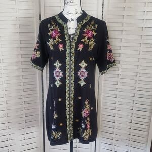 All About Her Black Embroidered Tunic with Floral Design Size S